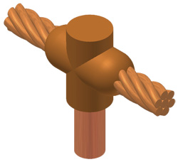 Mold 2/0 to 3/4in Ground Rod Tee/Thru (Each)